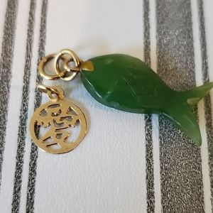 Vintage ❤2❤10K Gold Jade Fish/Good Luck Charms